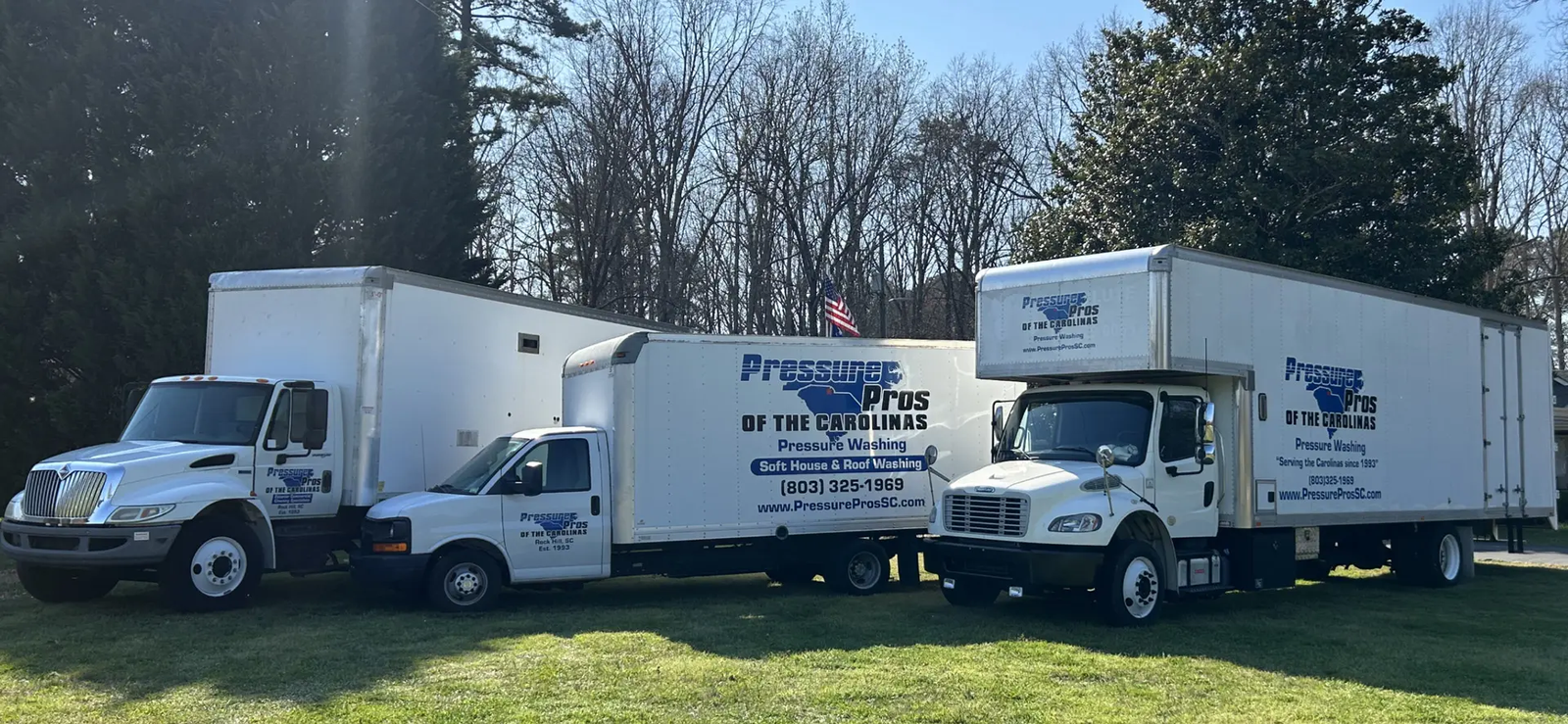 Pressure Pros of the Carolinas truck and trailer staged for a residential job