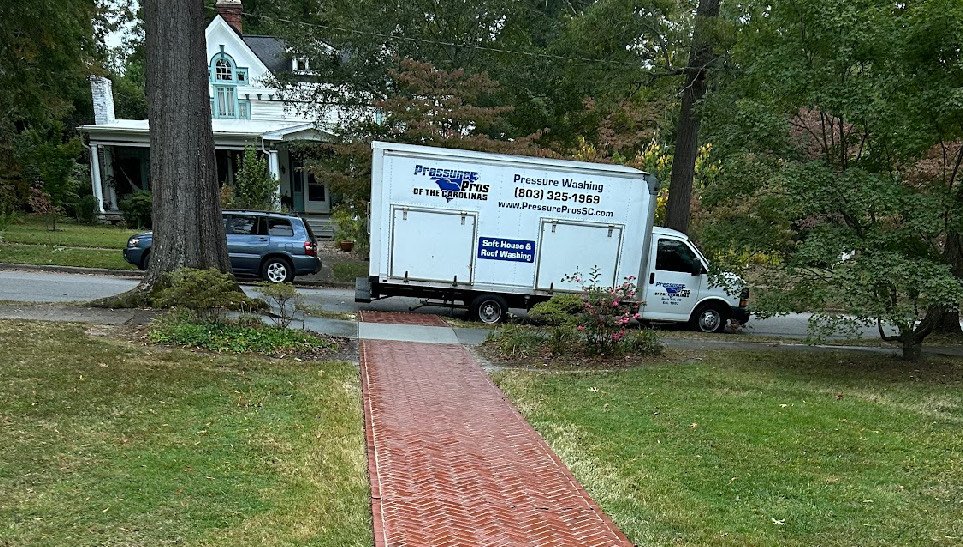 Clean brick sidewalk after service